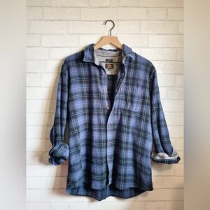 Lee Women's Blue Plaid Soft Flannel 98% Cotton 2% Spandex Button Down Shirt
